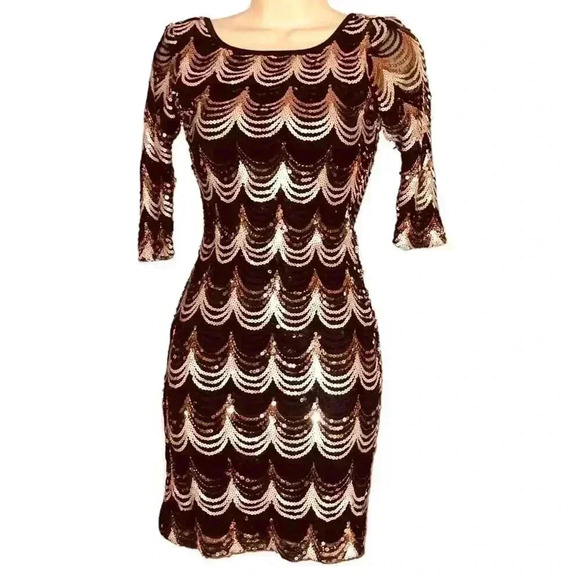 Gold Black & Brinze Sequin Dress- BEAUTIFUL❤️ - Picture 4 of 16